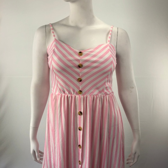 Loose Long Extra Large Button Front Sleeveless Pink Stripe Dress - Picture 4 of 8